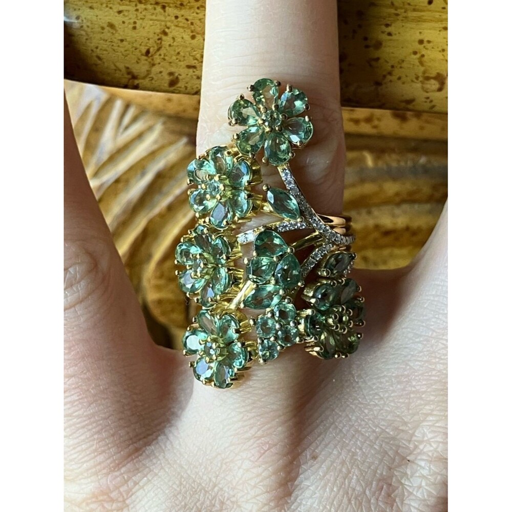 Pine Apatite Moissanite Sterling Silver Cocktail Ring Size 6